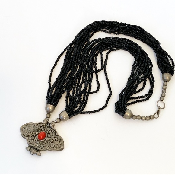Vintage Jewelry - Vintage Tribal Seed Beed Boho Statement Necklace